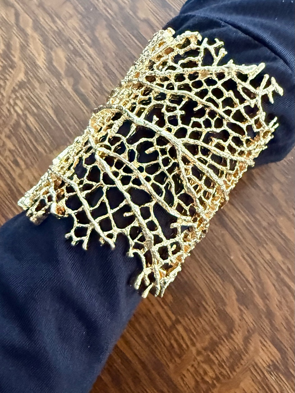 Gold Coral Lace Statement Cuff Bracelet - Picture 7 of 7